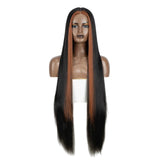 Black Brown Long Cosplay Lace Wigs 38 Inch Synthetic Lace Front Wigs