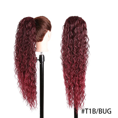 Red Long Curly Drawstring Ponytail Synthetic 