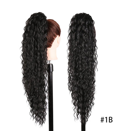 Black Long Curly Drawstring Ponytail Synthetic 
