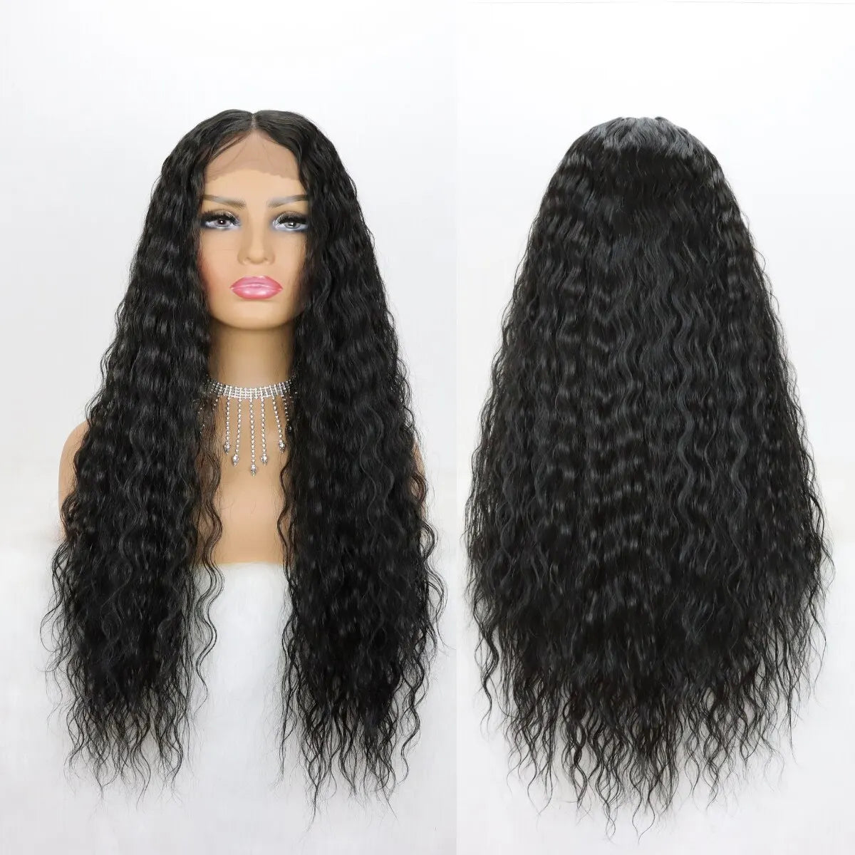 Long Curly Synthetic Lace Front  Honey Blonde Wig black