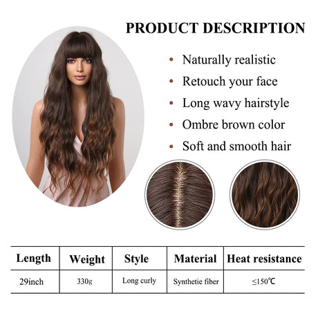 Information of Long Curly Wave Synthetic Wigs Wigs with Bangs