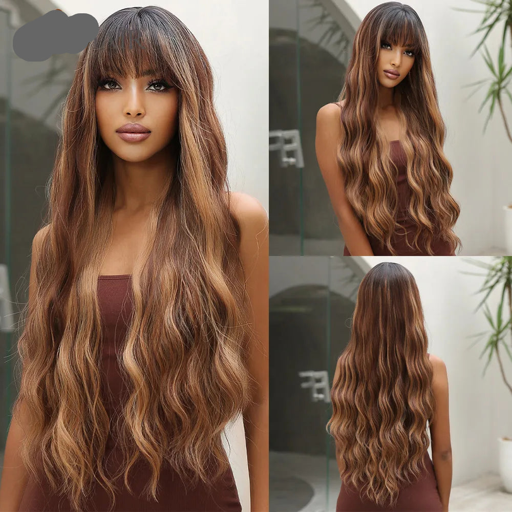 Long Curly Wave Synthetic Wigs Wigs with Bangs
