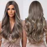 Gray Ombre Long Curly Wave Synthetic Wigs Wigs with Bangs