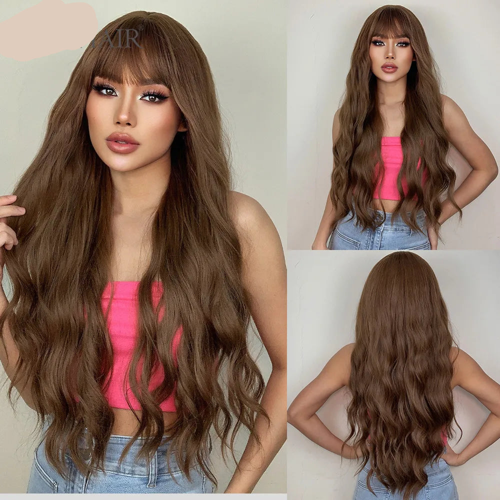 Long Curly Wave Synthetic Wigs Wigs with Bangs
