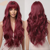Red Long Curly Wave Synthetic Wigs Wigs with Bangs