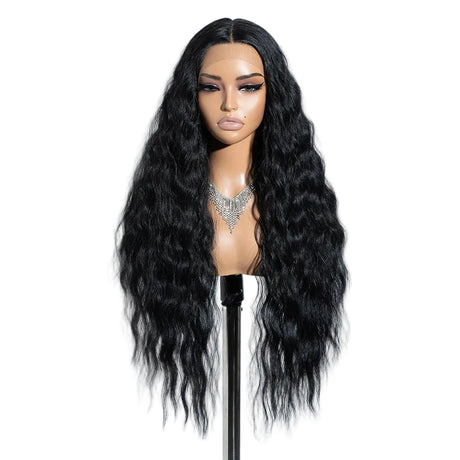 Black Long Curly Wavy Heat Resistant Synthetic Lace Front Wigs