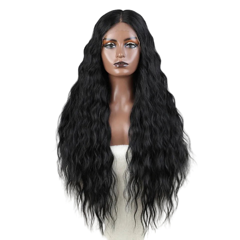 Black Long Curly Wavy Ombre Highlight Synthetic Heat Resistant Wigs