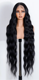 Black Long Deep Body Wavy Synthetic Lace Front Wigs