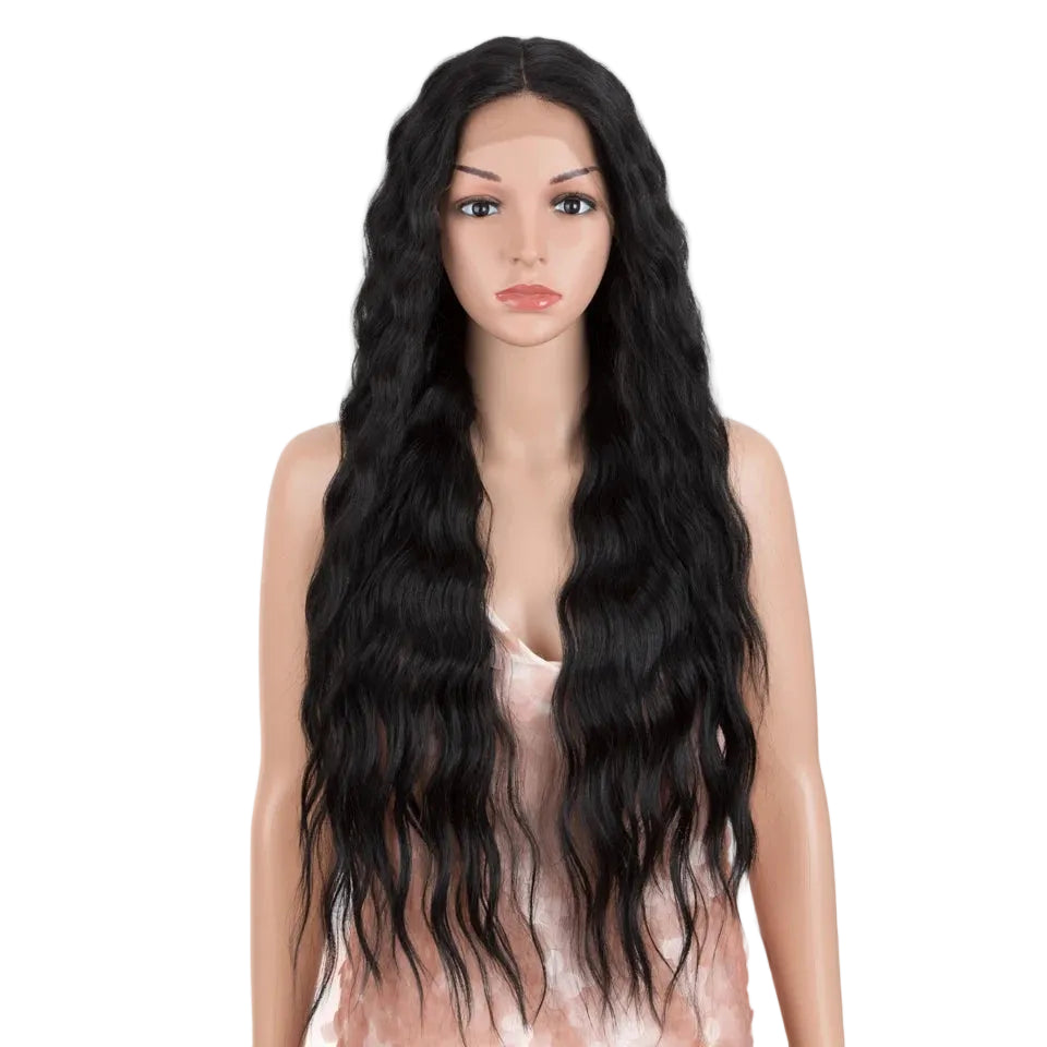 Black Long Deep Heat Resistant Synthetic Wavy Wigs