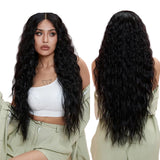 Model Using Long Deep Wavy Synthetic Lace High Temperature Wigs