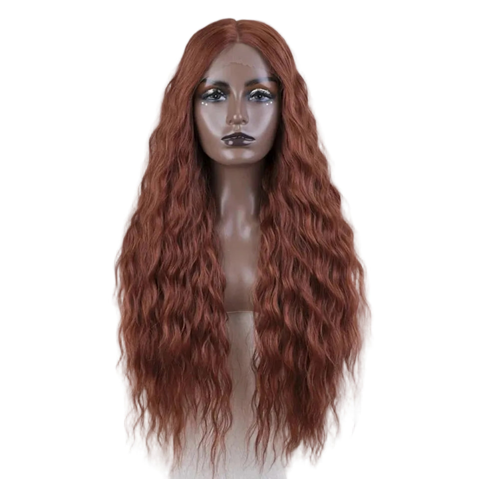 Orange Long Deep Wavy Synthetic Lace High Temperature Wigs