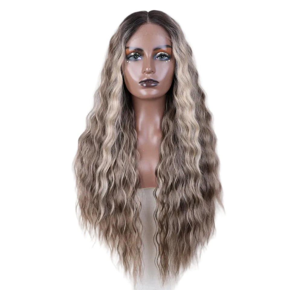 Gray Long Deep Wavy Synthetic Lace High Temperature Wigs