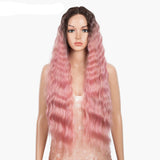 Pink Long Deep Wavy Synthetic Lace High Temperature Wigs