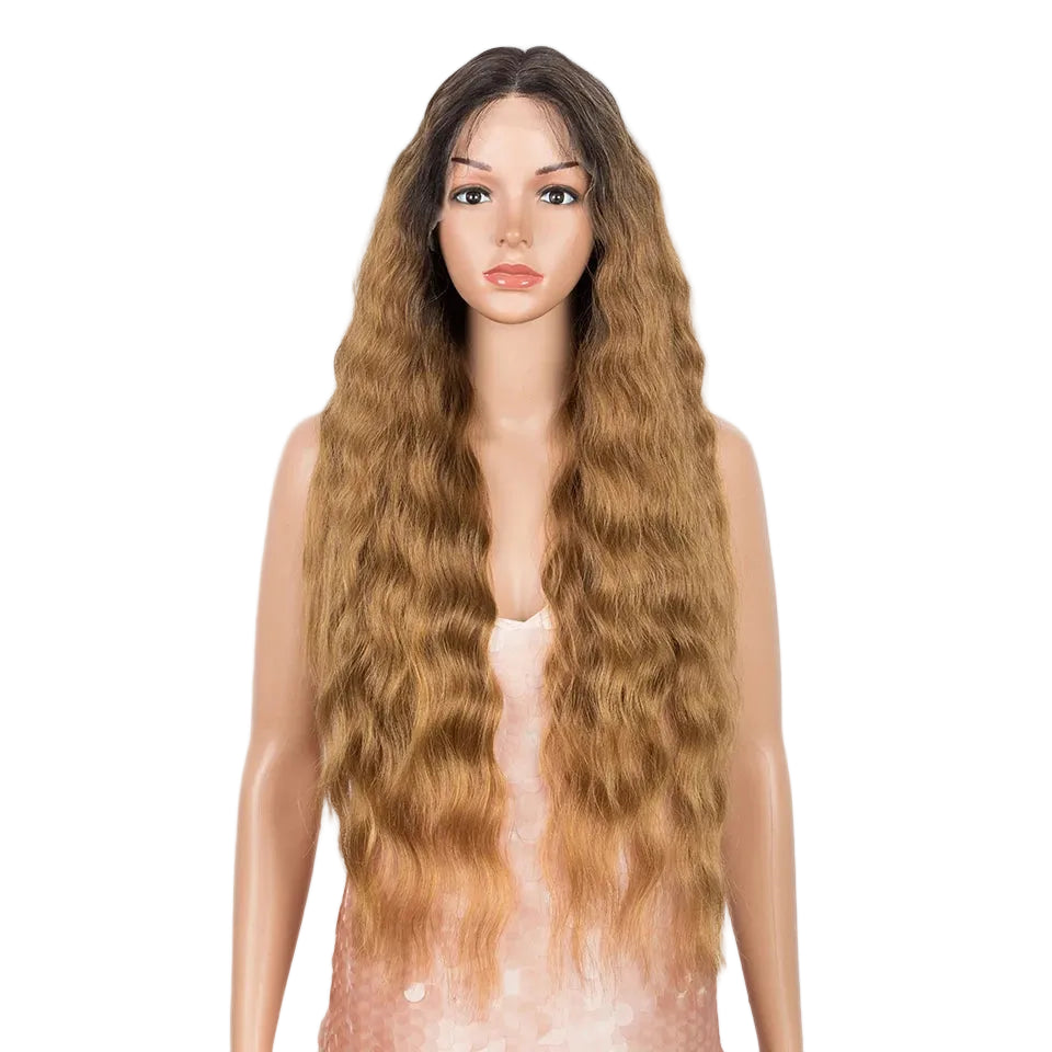 Orange Long Deep Wavy Synthetic Lace High Temperature Wigs