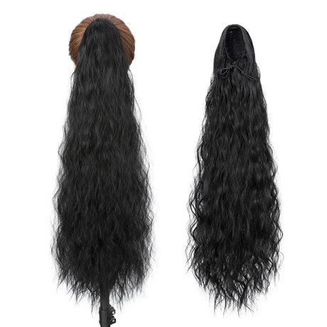 black ponytail curly wavy 