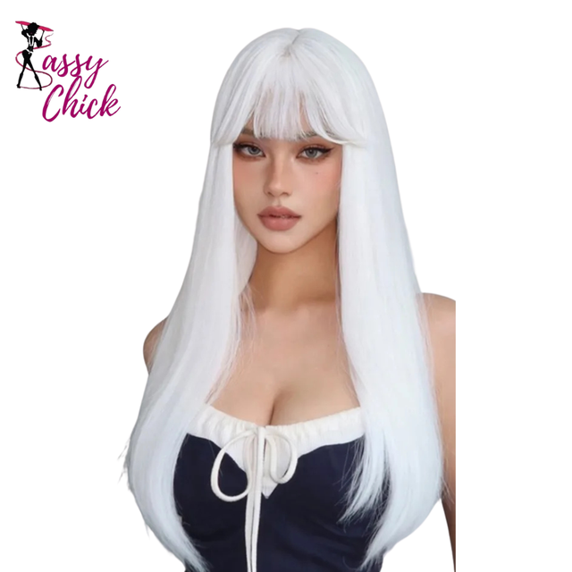 Long Silky Straight with Bangs Black Synthetic Wigs Sassy Chick Logo