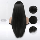 Black Long Silky Straight with Bangs Black Synthetic Wigs