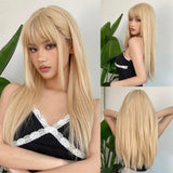 Blonde Long Silky Straight with Bangs Black Synthetic Wigs