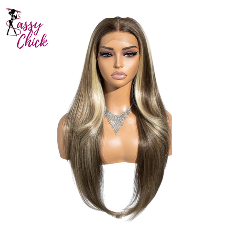 Long Straight 13X4 Lace Synthetic Lace Front Wig Sassy Chick Logo