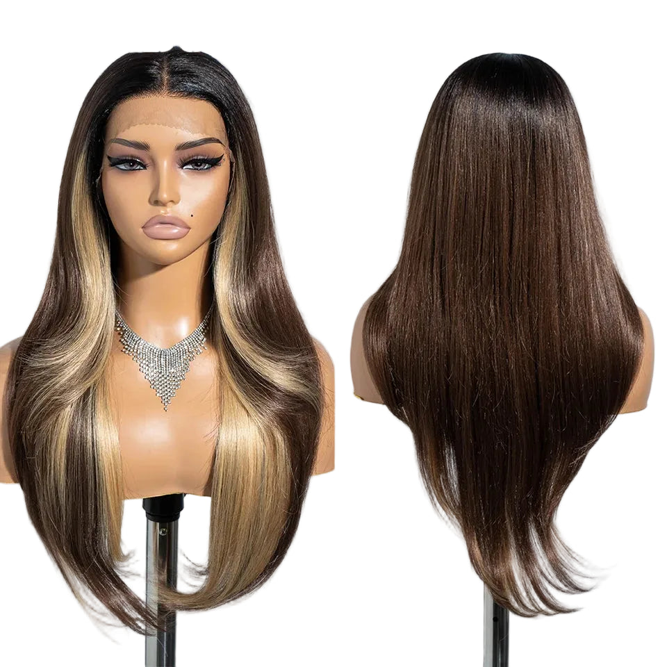 Brown Long Straight 13X4 Lace Synthetic Lace Front Wig