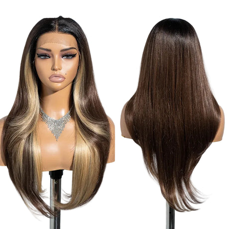 Brown Long Straight 13X4 Lace Synthetic Lace Front Wig