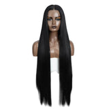 Black Long Straight 38 Inch Deep Part Synthetic Lace Front Wig