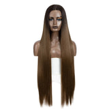 Brown Long Straight 38 Inch Deep Part Synthetic Lace Front Wig