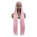 Pink Long Straight 38 Inch Deep Part Synthetic Lace Front Wig