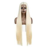 White Long Straight 38 Inch Deep Part Synthetic Lace Front Wig