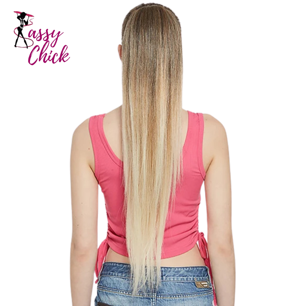 Long Straight Drawstring Ponytail Synthetic Hair Extensions Sassy Chick Logo
