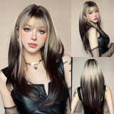 Gray Long Straight Layered with Bangs Synthetic Wigs