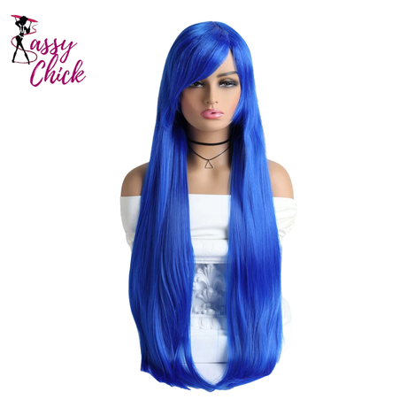 Long Straight Mid Bangs Women Purple Ombre Heat Resistant Wigs Sassy chick Logo