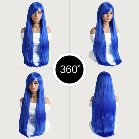 Long Straight Mid Bangs Women Purple Ombre Heat Resistant Wigs