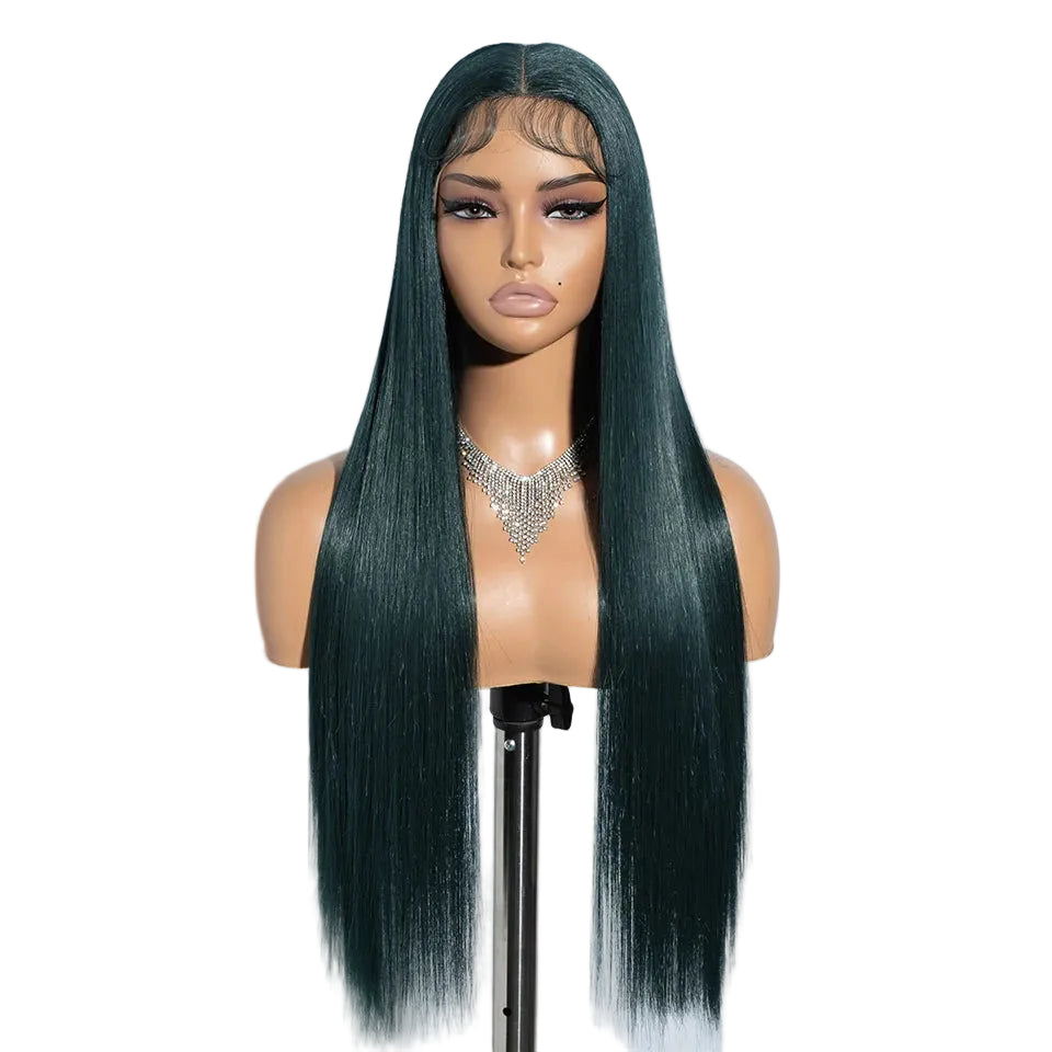 Green Long Straight Synthetic Easy Wear Cosplay Wigs