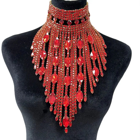 Red Long Tassel Choker Necklace