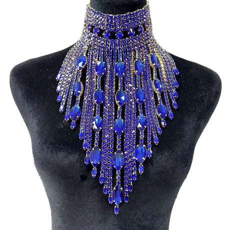 Blue Long Tassel Choker Necklace