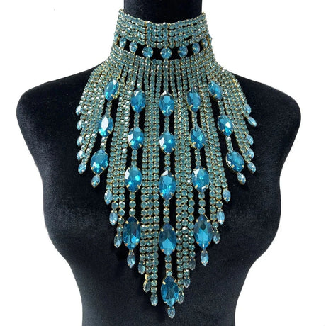 Blue Long Tassel Choker Necklace