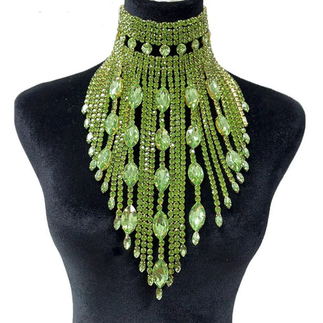 Green Long Tassel Choker Necklace