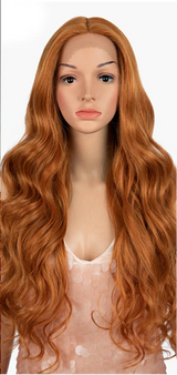Orange Long Wavy 13x4 Highlight Cosplay Synthetic Lace Front Wigs