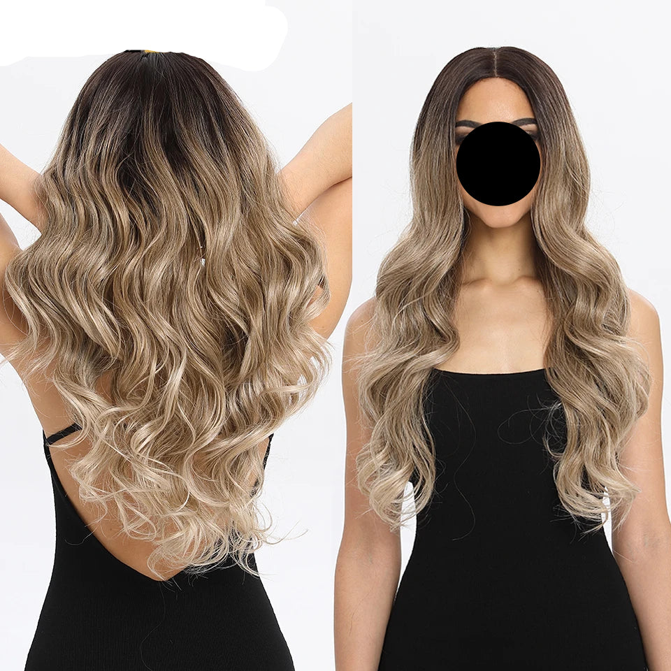 Ash Gray Long Wavy 13x4 Highlight Cosplay Synthetic Lace Front Wigs