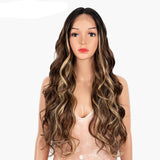 Highlight Brown Long Wavy 13x4 Highlight Cosplay Synthetic Lace Front Wigs