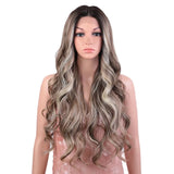 Ash Gray Long Wavy 13x4 Highlight Cosplay Synthetic Lace Front Wigs