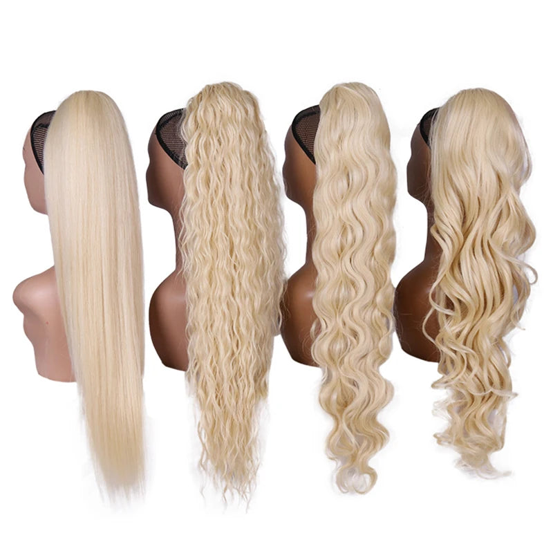 Collection of Long Wavy Braided Blonde Synthetic Ponytail