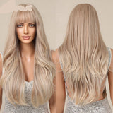 Long Wavy Mixed with Bangs Blonde Red Wig Synthetic Wigs