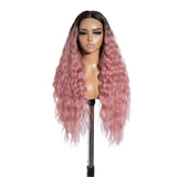 Long Wavy  Red / Ombre Wig black/ pink