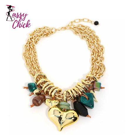 Love Pendant Statement Multi-layer Beaded Necklace Sassy Chick Logo