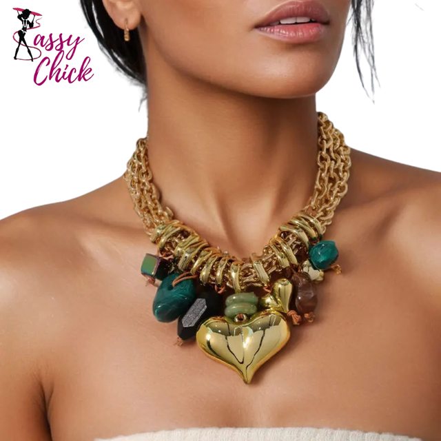 Love Pendant Statement Multi-layer Beaded Necklace Sassy Chick Logo