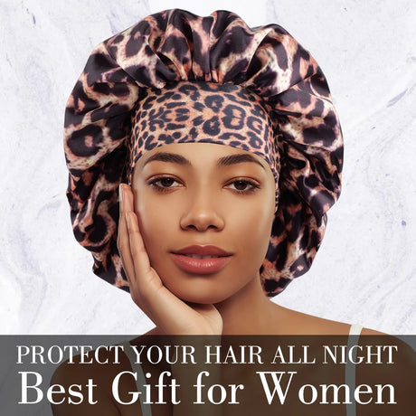 Brown Luxurious Leopard Print Satin Sleep Bonnet