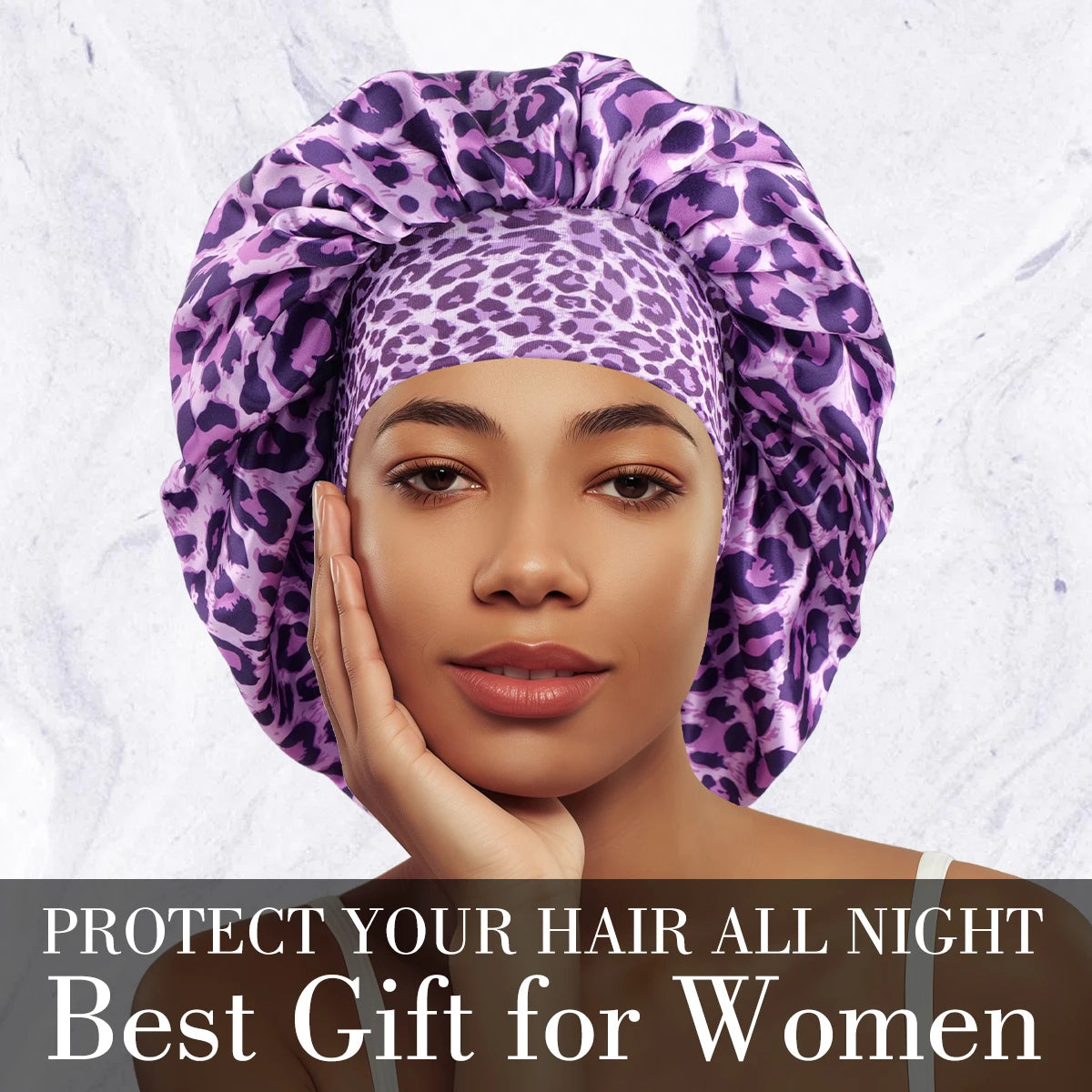 Purple Luxurious Leopard Print Satin Sleep Bonnet