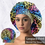 Rainbow Color Luxurious Leopard Print Satin Sleep Bonnet